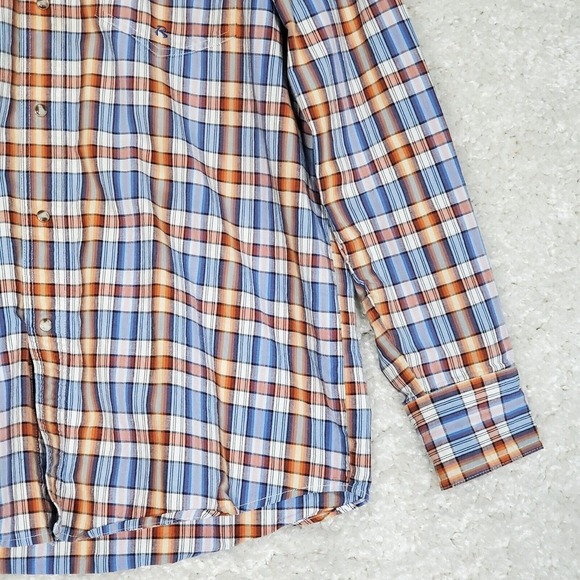 Roper Men Plaid‎ Snap Shirt Size Medium Blue Brown Long Sleeve Western Cowboy - Picture 2 of 12